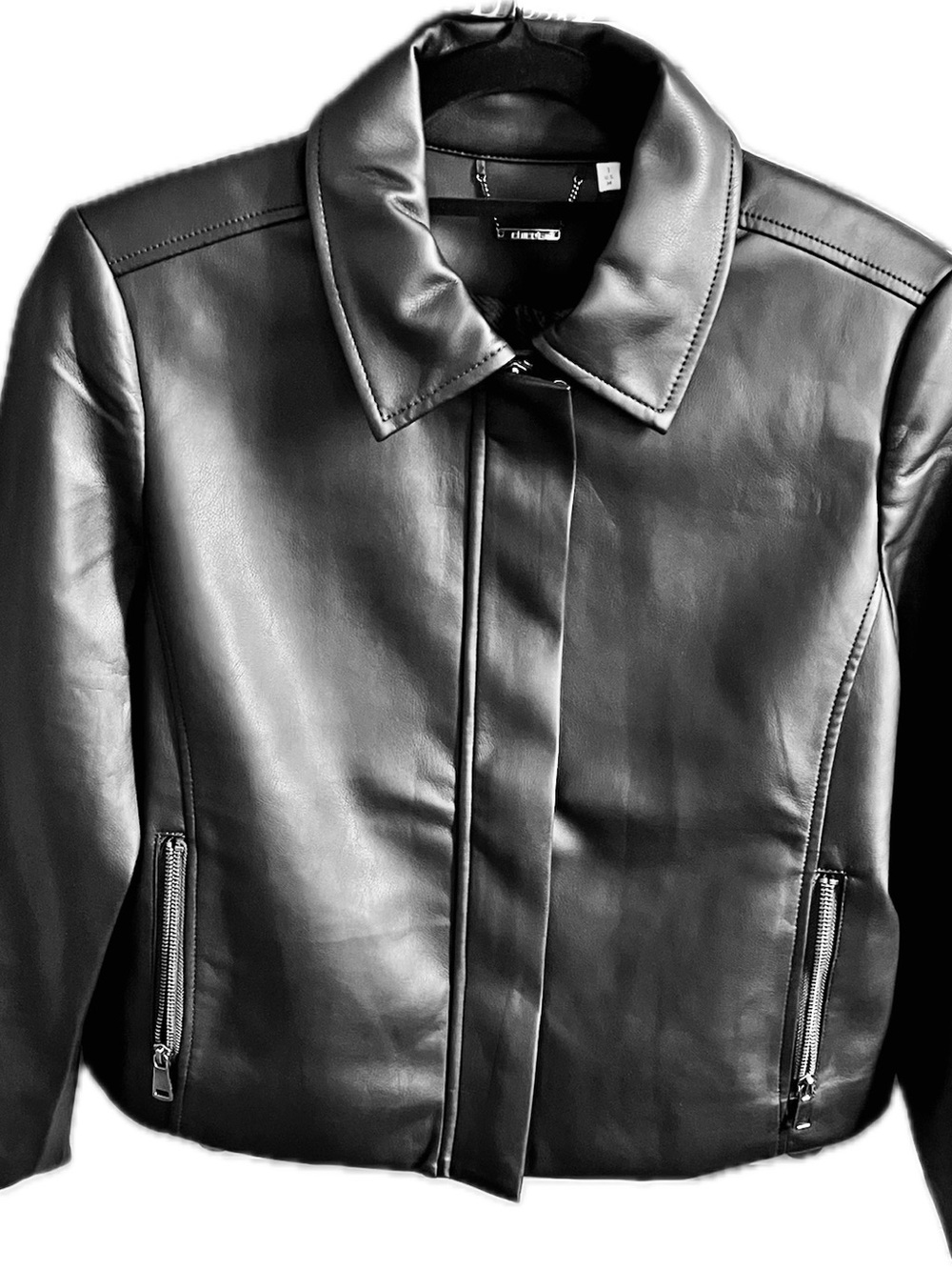 Chico's Black Faux Leather Bomber Jacket